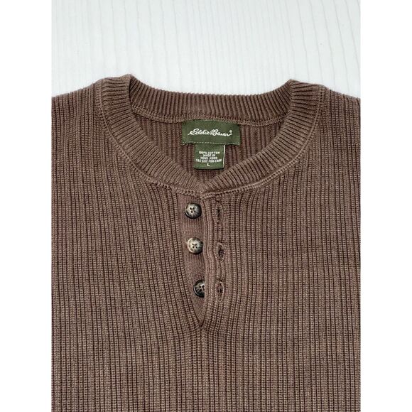 Men's Vintage Brown Eddie Bauer Henley Sweater - Large - Like New - Picture 3 of 7